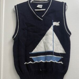 Classic Navy V-Neck Sweater Vest with Sailboat Design